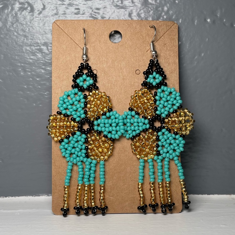 Huichol Beaded Flower Earrings